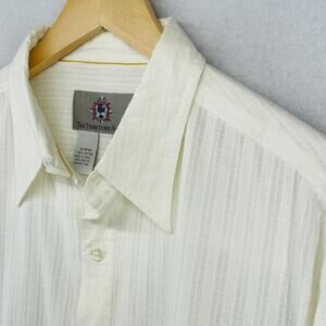 TERRITORY AHEAD Shirt Mens L Striped Textured Jacquard Button Up Cotton White